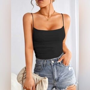 LA BLANCA SOLID BLACK SEXY SPAGHETTI STRAP BODYSUIT